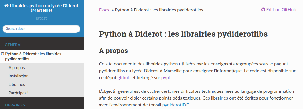 Capture d'écran de la documentation de pydiderotlibs.py